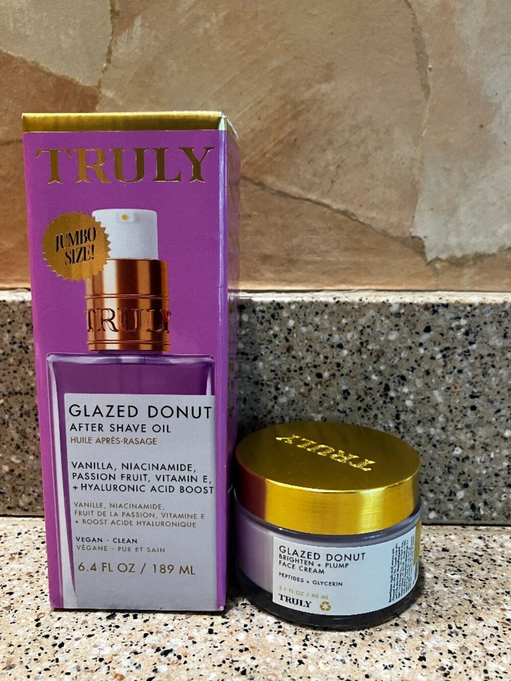 TRULY Glazed Donut Face Cream & Jumbo size Glazed Donut After Shave Oil!! NIB!